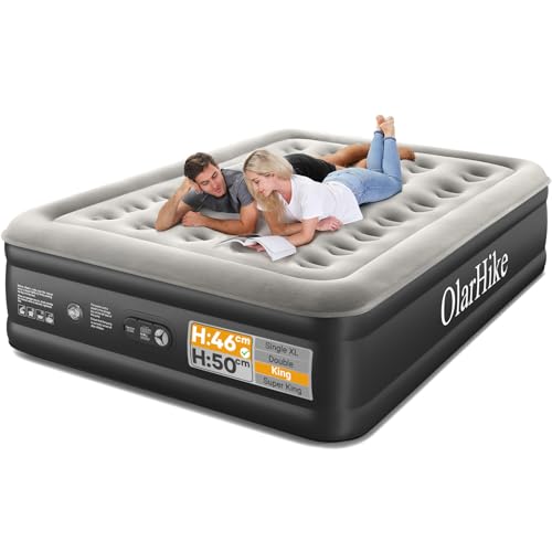 OlarHike King Size Airbed, Inflatable Mattress, 152cm x 203cm x 46cm, Air Bed with Built in Pump, Blow Up Mattress, Folding Guest Bed Self Inflating with Flocked Surface for Camping and Home Use