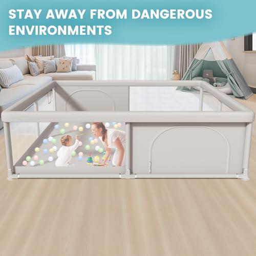 Image of 79x79 Inch Baby Playpen for Babies and Toddlers, Extra Large Play Yards for Indoor & Outdoor with Zipper Gates, Breathable Mesh with Anti-Slip Base