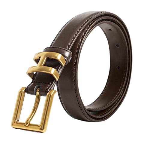 Image of Women's Fashion Classic Metal Buckle Leather Belt with Jeans Dress