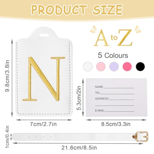 Image of Initial Letter Luggage Tags for Suitcases, Personalized Embroidered Letter Luggage Bag Suitcase Identifier Name Tag, Cute PU Leather Travel Luggage Tags, Bag Tags for Luggage Handbags(White N)