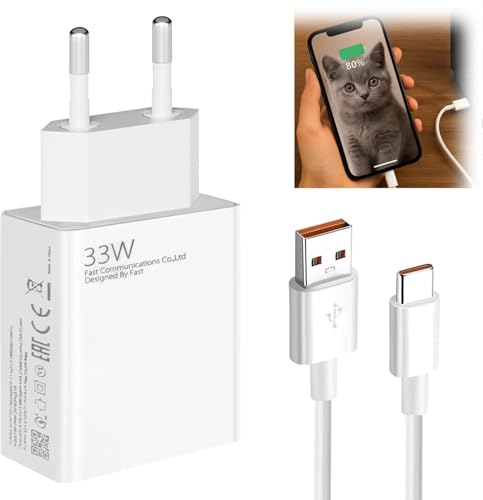 Caricabatterie rapido da 33 W per Xiaomi, caricatore con cavo USB C da 1 m, adattatore da 33 W per Xiaomi Redmi Note 14 Pro,15T 15 14 Poco X7 Pro F7 Ultra, disponibile per altre marche.