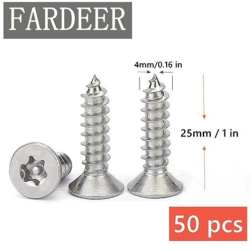 FarDeer Stainless Steel Flat Head Self-Tapping Screws M4/M5 Security Sheet Metal Screws Torx Anti-Theft Tamper Proof. (M4*25mm * 50pcs) - Image 2
