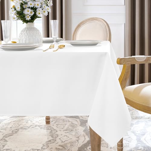 Softalker テーブルクロス 白 140x180 cm 長方形 撥水 正月桌布 防水・防汚・お手入れ簡単 高耐久 無地 北欧風 おしゃれ 波型縁デザイン テーブルカバー 家庭用・小 カフェ・クリスマス・式典・パーティー用 Table cloth for Dining Table