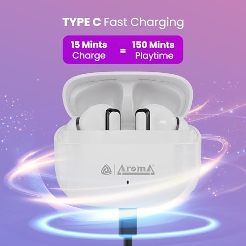 Image of AROMA TWS19 Power V5.4 True Wireless Earbuds - Dazzling White | up to 60H Playtime, ENC, Fast Charging, Bluetooth