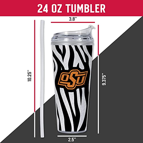 Image of Rico Industries NCAA Glitter 24oz Acrylic Glitter Tumbler with Hinged Lid, Officially Licensed Double Wall Tumbler with Straw