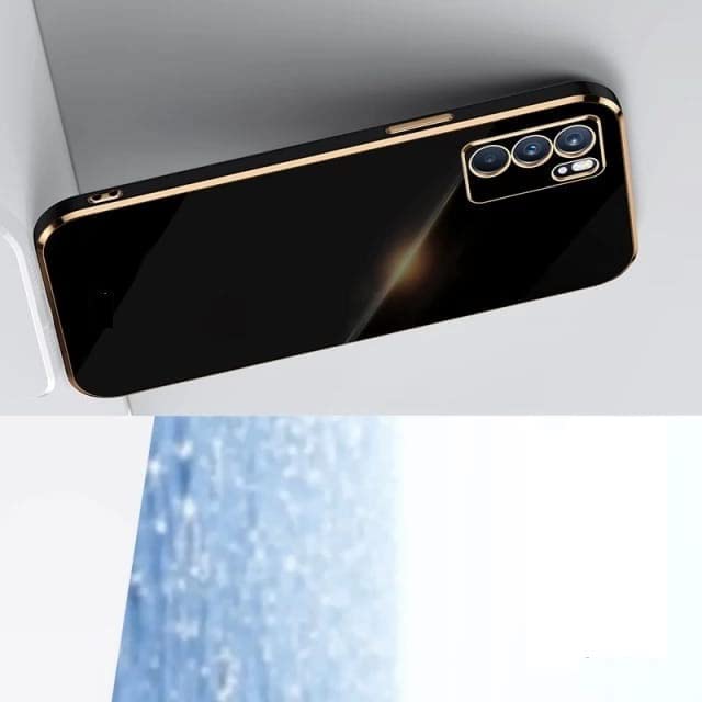 Image of Apurb Store for Oppo Reno 6 Pro 5G Plating Square Gold Frame Phone Case Luxury Soft Silicone Back Cover (for Oppo Reno 6 Pro 5G, Black)