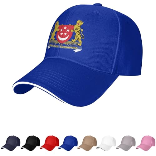 Casquette avec emblème de Singapour pour homme et femme avec blason de Singapour, bleu, Taille unique