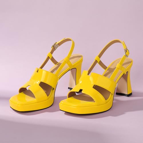Image of ROSERWISH Heels for Women Chunky Block Platform High Heels Square Open Toe Strappy Heel Sandals Wedding Party Prom Fashion Slingback Dress Pump Sandals Shoes