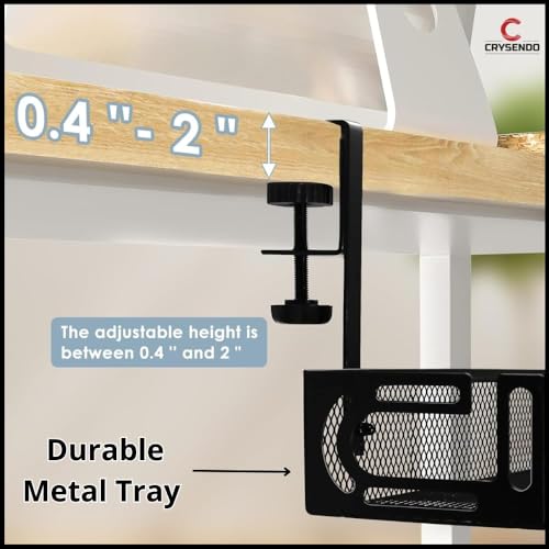 Image of Crysendo Under Desk Cable Management Tray | Mesh Desk Cord Organizer, Computer Cable Rack for Office | 15 inch Metal Cable Tray with Adjustable Clamp for Home (Black) (Free Spiral Included)
