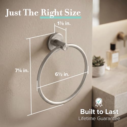 Image of Gatco 4292 Latitude II Towel Ring | Modern Hand Towel Holder for Bathroom | Stylish Decorative Hardware, Heavy Duty Metal, EZ Ancor Mounting | Satin Nickel