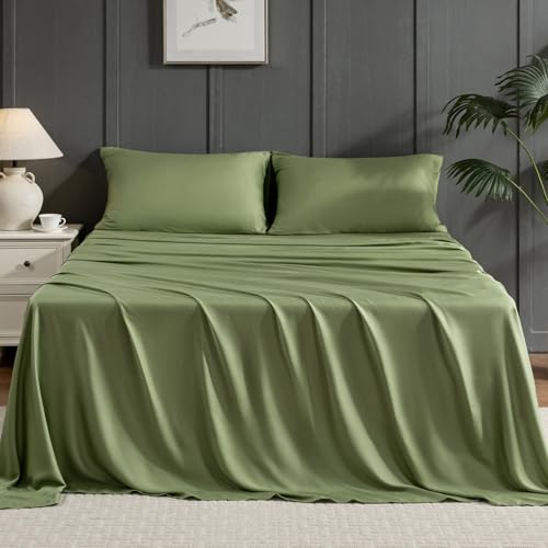 Yibeizi Olive Green 100% Viscose Derived from Bamboo Sheet Set