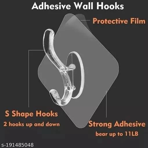 Image of Transparent Adhesive Hanging Heavy Duty Robe Towel Sticky Clear Hooks Waterproof and Oilproof Wall Hooksfor Home Bathroom Kitchen Office (S-Hook-10)