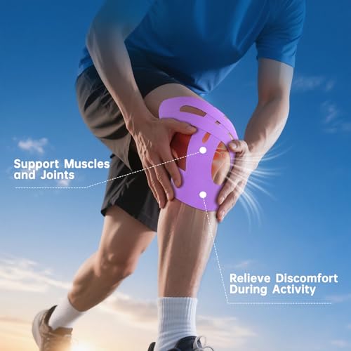 Image of Precut Kinesiology Tape for Knees, 10 Strips - Knee Support & Stability, Knee Pain Relief Athletic Tape - Waterproof & Elastic, Breathable Hypoallergenic Latex-Free Tape, Purple