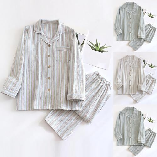 Cambkatl Men's Cotton Striped Pajama Set, Button Down Long Sleeve Loose Sleepwear Matching Lounge Sets2