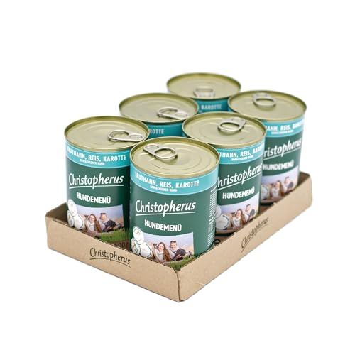 Christopherus Hundemenü, Mit Truthahn, Reis, Karotte, Vollnahrung für Erwachsene Hunde, Nassfutter, 6 x 400 g