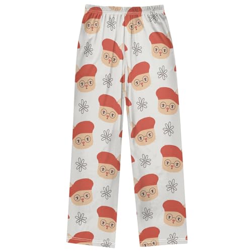 Boy's Pants Orange Cat French Hat Jogger Pants Elastic Waist Long Bottoms Trousers with Pockets 6-14 Years 7