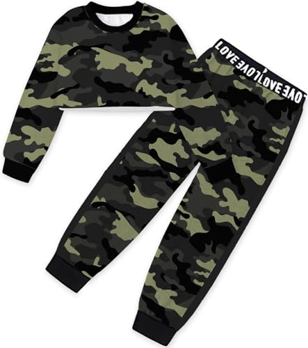 Image of Betusline Girls 2 Piece Outfits Girls Cropped Sweatsuit Pants Outfit Clothes Set, 4T-14 Years