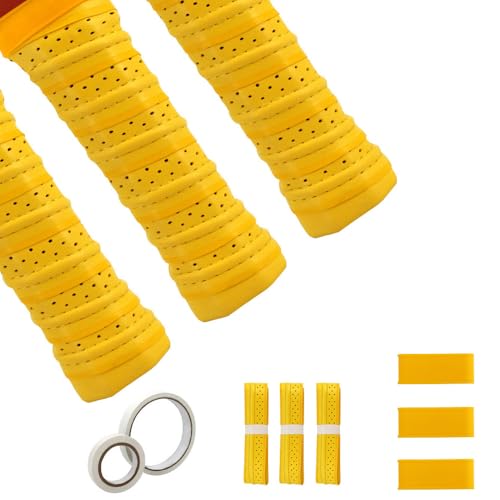 PINMEI Pickleball Grip Tape 3pcs Overgrip Pickleball Paddle Grip Tape with Raised Ridge Replacement Grip Wrap Accessory for Pickleball Paddle Handle (Yellow)