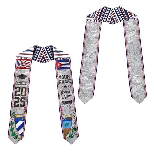 MonkeyVan Personalized Cuba Graduation Sash 2025, Custom Cuban American Flag Graduation Sash 2025, Cuban Flag Graduation Stole Cuba7