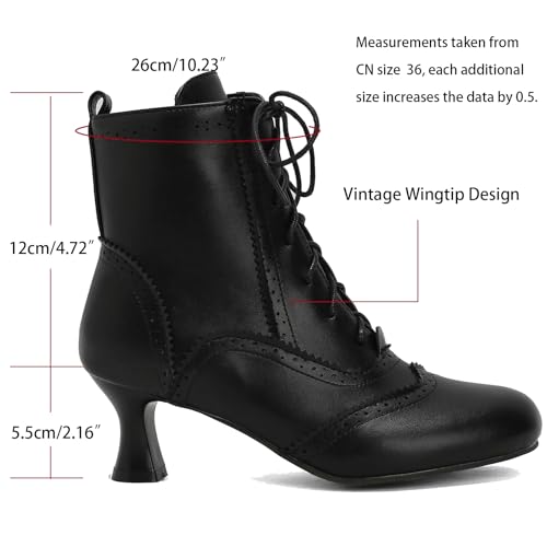 KysBloes Vintage Victorian Boots for Women Kitten Heel Ankle Boots Lace Up Low Heel Witch Shoes Oxford Wingtip Boots(1-Black,US size 8.5)2