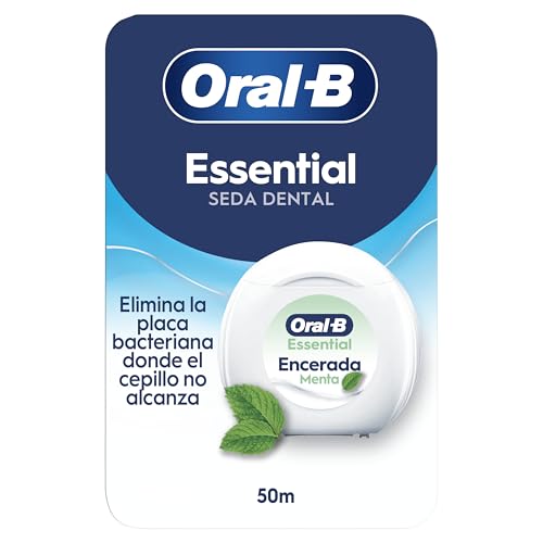 Hilo Dental Oral-B Essential Floss - Elimina la Placa - Seda Dental con Cera para Espacios Reducidos - Resistente al Desgaste - Sabor Menta [volumeloc]]m Roll