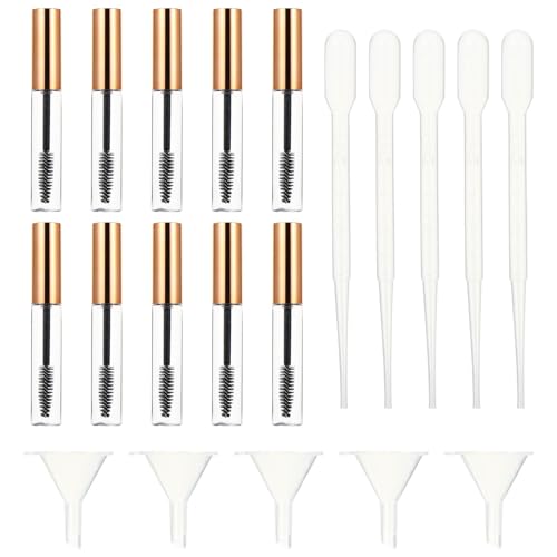 NIYANGLE Kit de 20 Tubos Vacíos para Rímel y Pestañas con Pipeta de Transferencia y Embudo Envases Transparentes Reutilizables para Crema y Aceite Adecuado para Viaje y Uso Doméstico