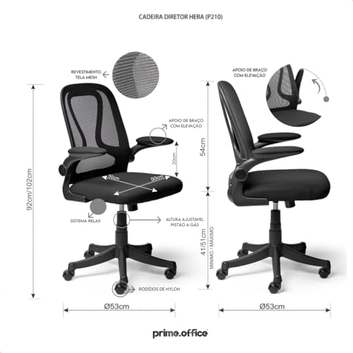 Cadeira De Escritório Diretor Preta Giratória Com Tela Mesh prime.office P210 HERA