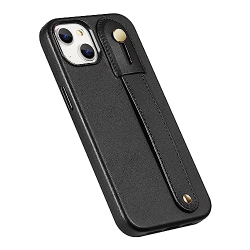 Coque iPhone 13 antichoc fine en cuir véritable avec béquille