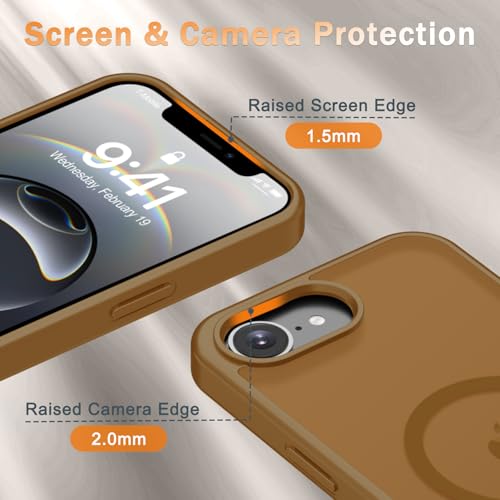 Image of YENAPOON for iPhone 17e Case, iPhone 16e Case, Matte Magnetic Phone Cover [with 1 Screen Protector] [Support for MagSafe] [Shockproof Military Grade Protection] Translucent Frosted Back, Brown