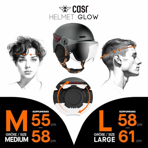 CASR Glow Casque Vélo & Trottinette, LED - Adulte Homme & Femme - Gris, M - 7
