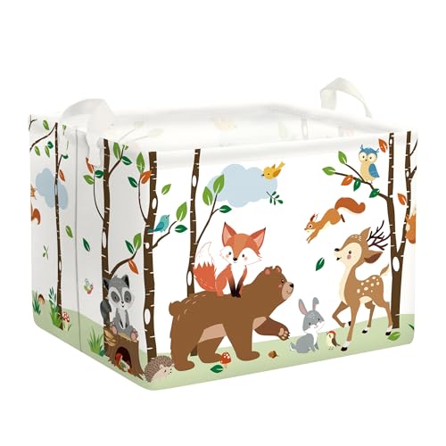 Image of Woodland Animals Baby Laundry Hamper Collapsible Clothes Kids Storage Basket Large Boys Girls Gift Toy Box Bin for Nursery Room, Bear, 36L