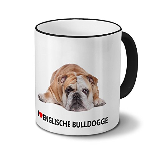 printplanet Hundetasse Englische Bulldogge - Tasse mit Hundebild Englische Bulldogge - Becher Schwarz