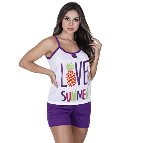 Baby Dool de malha Short Alça Confortável Pijaminha Pijama Calor Verão (G (42))