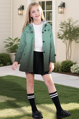 Image of Betusline Girl's Single Breasted Trench Coat Hooded Dress Coat Outerwear, 2-14 Years