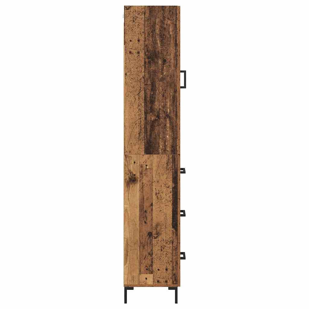 Générique Armadio alto in legno antico 34,5 x 34 x 180 cm, armadio da cucina moderno in legno di ingegneria con gambe in metallo, scaffale per sala da pranzo, design rettangolare