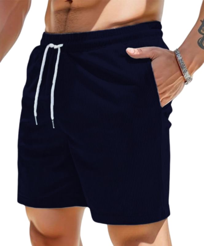 SMOWKLY Men's Premium Polycotton Casual Ribbed Shorts || Elastic & Drawstring Waist with 2 Pocket || Relaxed Fit Lightweight Burmuda Perfect for Workout, Beach & Summer-picture-33