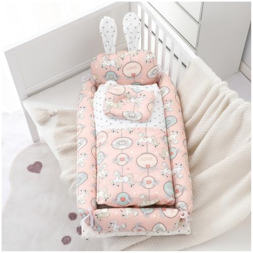 FYDN ベビーベッド 新生児 ベッドインベッド 添い寝 枕付き 折りたたみ ベビークッション ウサギの耳の形 かわいい 持ち運び可能 通気性 洗濯可能 長期使用 出産祝い 0-36ヶ月 (C)