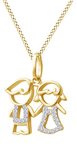 Jewel Zone US Son Daughter Two Kids Twins Family Pendant Necklace 14k Yellow Gold Over Sterling Silver Jewel Zone US Son Daughter Two Kids Twins Family Pendant Necklace 14k Yellow Gold Over Sterling Silver