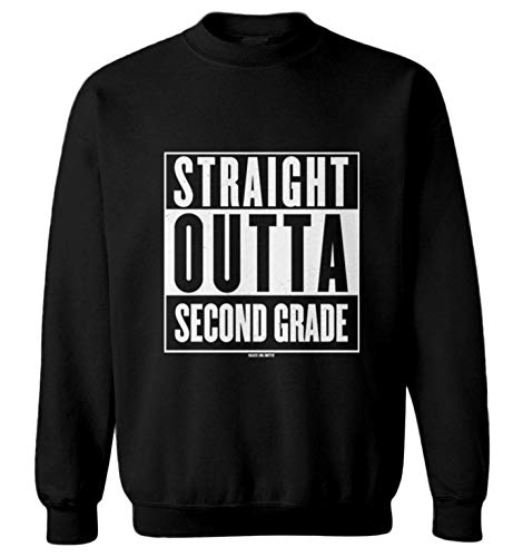 Haase Unlimited Straight Outta Second Grade - Elementary Youth Fleece Crewneck Sweater (Black, Medium)