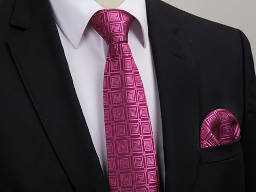 Image of HISDERN Ties for Men Stripe Plaid Tie Classic Necktie Pocket Square Cufflinks Set for Formal Wedding Business Party