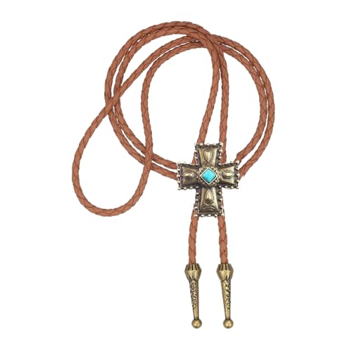 Image of Joxevyia Bolo Tie for Men Vintage Cow Skull Leather Rope Western Cowboy Necktie Vintage Bola Tie Gift for Him