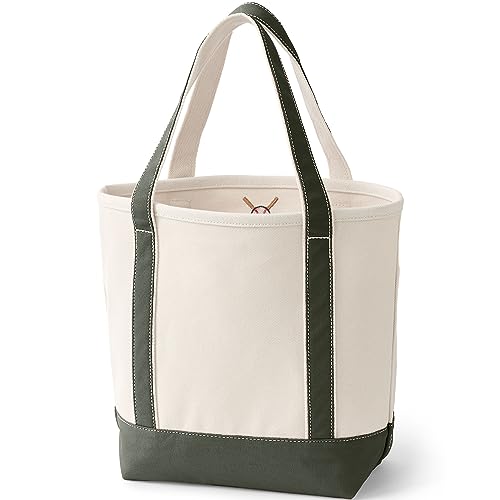 Image of Lands' End Natural Open Top Canvas Tote Natural /dark Olive Green Medium Regular Handle