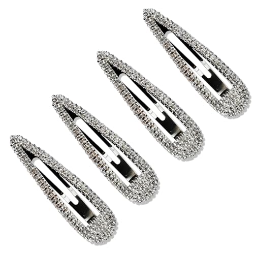 Set de 4 pinzas plateadas con piedras brillantes de 2.36 pulgadas - Barrettes para cabello para mujeres y niñas - para boda, fiesta y eventos