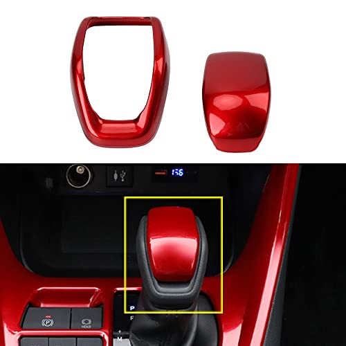 XITER 2pcs Red ABS Car Interior Auto Gear Shift Knob Frame Cap Cover Trim Car Protect Accessories Case for Toyota 2019 2020 2021 2022 2023 2024 2025 RAV4 Automatic Transmission