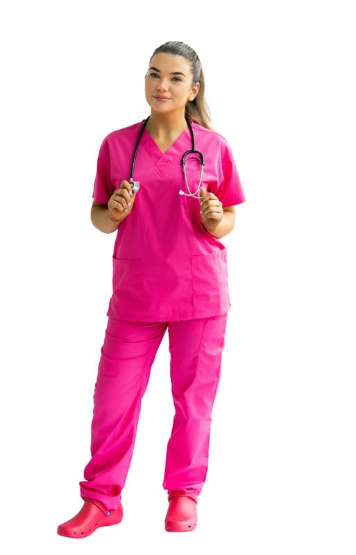 SCRUBS UKPRO Set of Top and Trousers, Hospital Scrubs, Unisex Scrub Sets - 3 Pockets Top and 7 Pockets Elastic Trousers, Unisex Medical Uniforms Scrubs, 65% Polyester, 35% Cotton