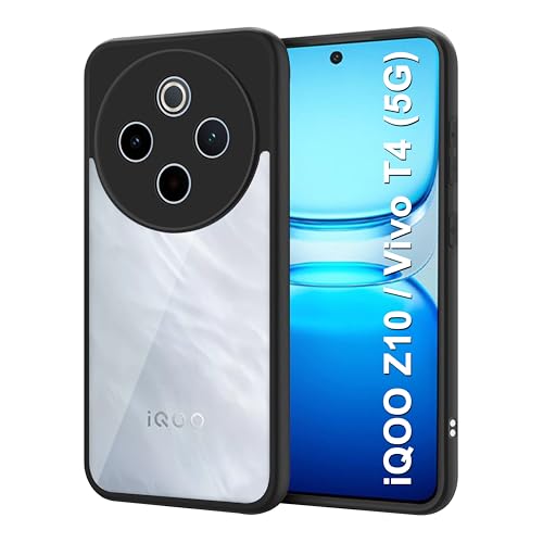 Image of CEDO Backcover for iQOO Z10 / Vivo T4 (5G) | Camera Protection Bump Shockproof Edge | Ultra Hybrid Transparent Acrylic Clear TPU+PC Hard Backcase Cover (Black)