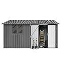Ball & Cast 10x12 FT Outdoor Storage Shed,Metal Aluminum Waterproof Tool Sheds with Window,Heavy-Duty Sheds Unit w/Door and Vents,for Storing Bicycles,Lawnmowers,Barbeques,Grey