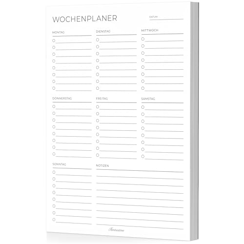 Fantastino® A5 Wochenplaner Block 100 Blatt (22+ Monate) - To-Do Listen & Wochenübersicht für Aufgaben, Termine, Notizen. Minimalistischer Organizer undatiert zum Abreißen