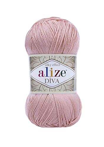 Alize Diva Silk Yarn Microfiber Acrylic Sport Weight Yarn Lightweight & Soft Yarn for Crocheting & Knitting Scarves, Clothes & Crafts 1 Skein 100g, 383 Yards, Fingering Weight 14 WPI 363 Wedding Pink