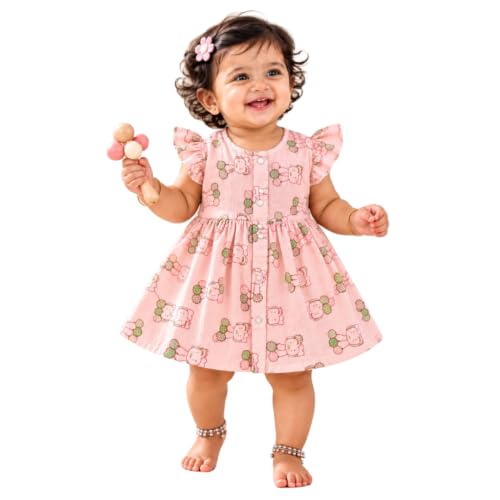 Image of Lilimi Toddler Baby Girl Cotton Muslin Dress, Breathable Flutter Sleeve Button-Front Cute Frocks